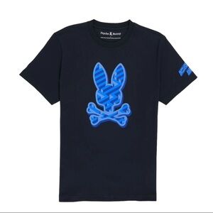 Psycho Bunny Charcoal 100% Pima Cotton Tee with‎ Vibrant Blue Logo Size Medium